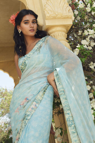 Sagara Printed Chiffon Saree, Powder Blue, image 2